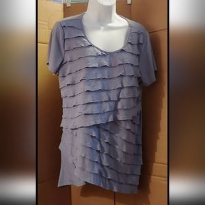 Women's AB Studio Blue Ruffled Shirt, L